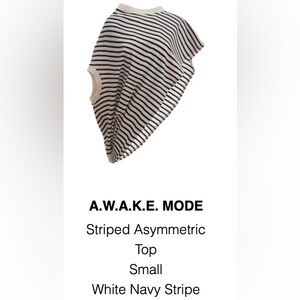 A.W.A.K.E Mode White and Navy Striped Asymmetric Top